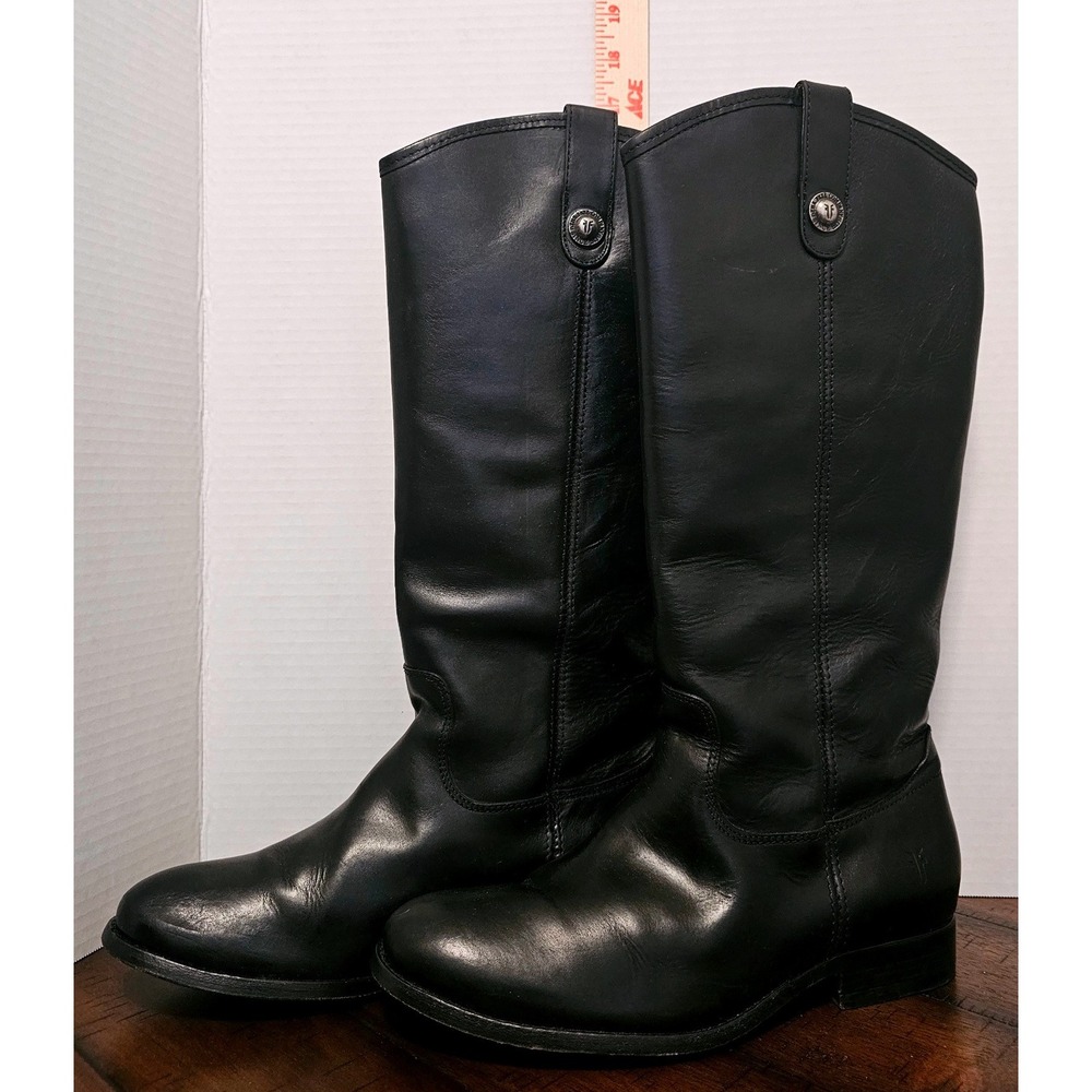 Frye Melissa Button Black Leather Riding Boots Extended Calf 77167 Womens 8.5 B